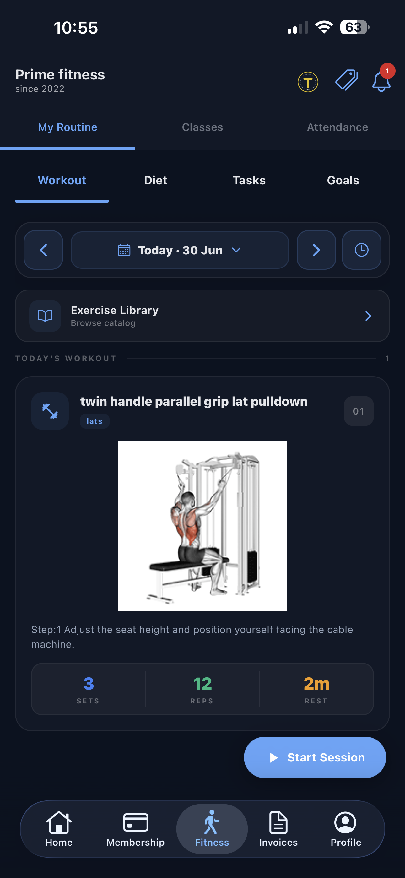 Workout routine with exercises assigned by trainer